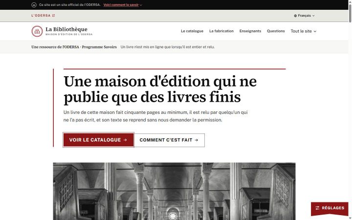 Page d'accueil de La Bibliothèque : « Une maison d'édition qui ne publie que des livres finis »
