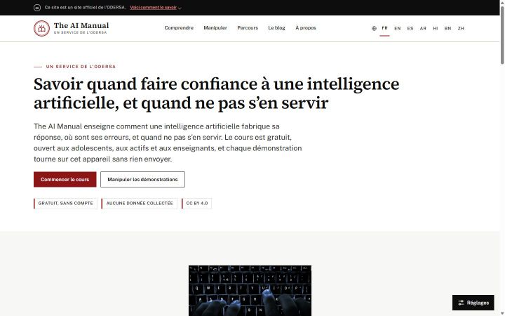 Page d'accueil du mode d'emploi de l'intelligence artificielle : « Savoir quand faire confiance à une intelligence artificielle »