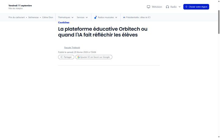 Capture de l'article d'ICI Nord du 28 février 2026 sur la plateforme Orbitech